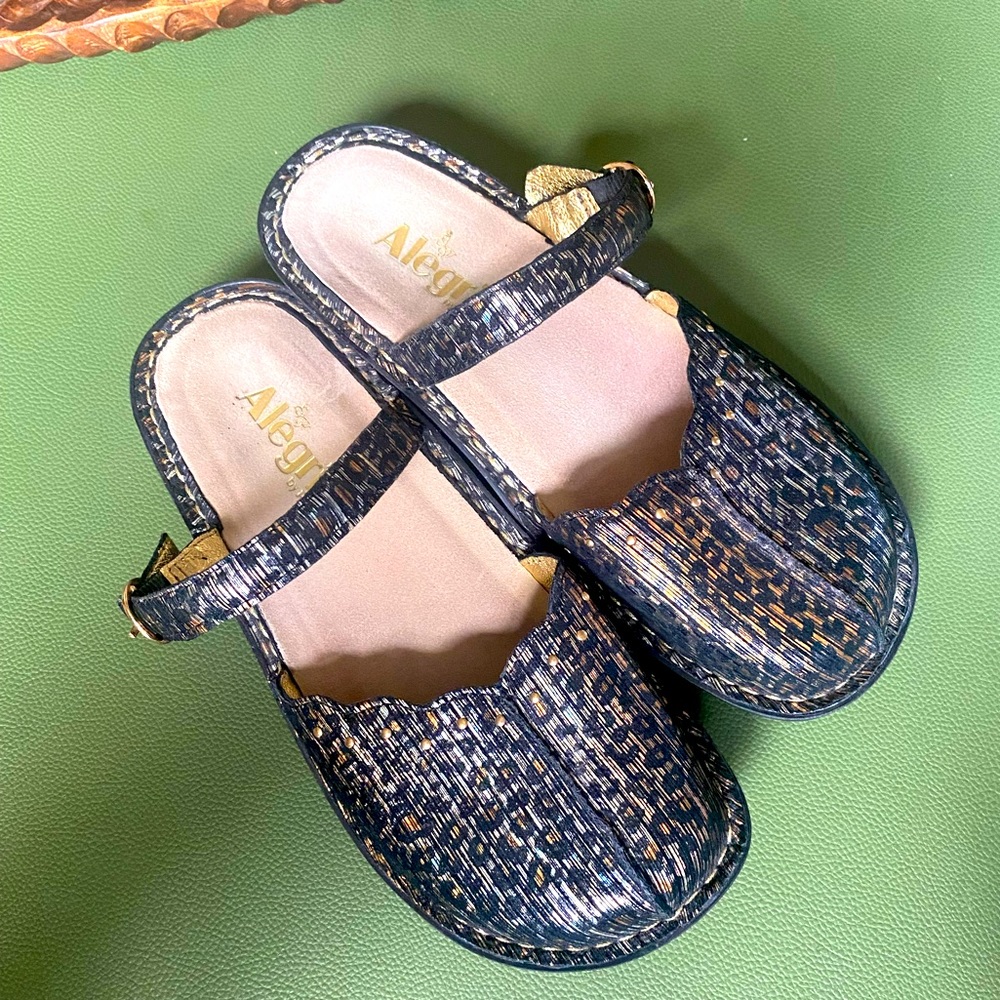 Alegria Mule with Leopard Print and Gold Accents